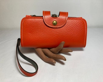 Vintage 1970's Bright Orange Vinyl Wristlet Wallet Carry All Swing Purse ~ Boho Retro