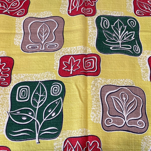 PR Vintage Mid Century Atomic Leaf Barkcloth Curtains / Panels / MCM Fabric 33" x 35"