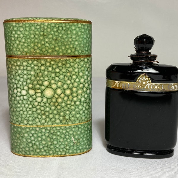 Vintage Art Deco La Nuit De Noel by Caron 3" Empty Perfume Bottle Black Glass Baccarat ? w/ Outer Box