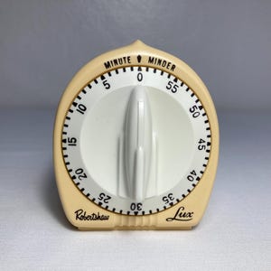 Vintage Robert Shaw Lux Minute Minder Timer : Working, Rocket Knob, Beige & White