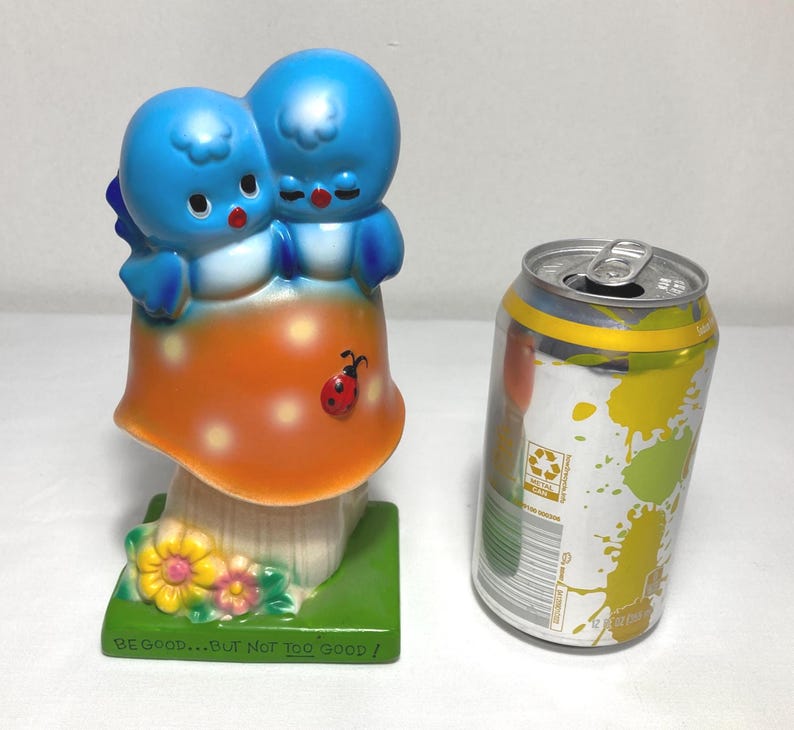 Vintage 1970s Mushroom Bluebirds Ceramic Figurine Be Good But... 1971 American Greetings 7 1/2