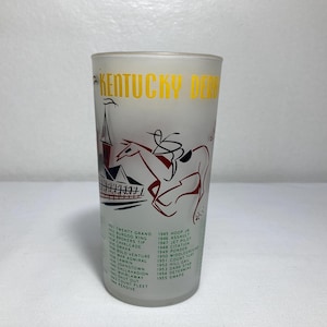 Vintage 1956 Kentucky Derby Frosted Mint Julep Glass Tumbler Libbey 2 Stars, 2 Tails