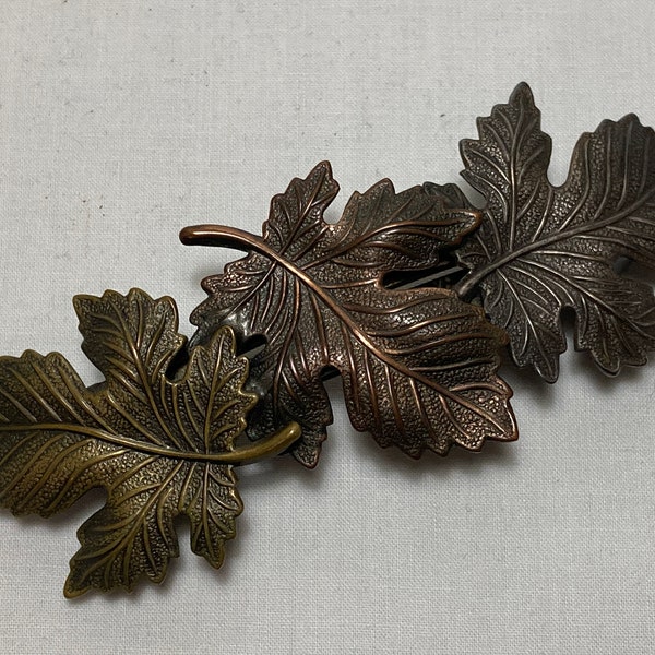 Large Vintage Leaf Hair Barrette 4" Maple Leaves K&T Made in France ~ Brass, Copper, Pewter Finish