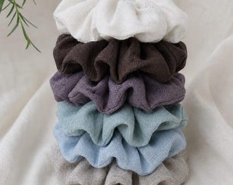 Linen hair scrunchie. Mint green elastic scrunchie.