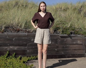 Linen Shorts for Women KIRA, Breathable Summer Shorts with Pockets