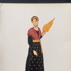 Vintage 1930s Pochoir FRENCH Fashion Print Illustration SAVOY Woman France Photolithography Stencil Regional Costume Dress