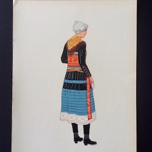 Vintage 1930s Pochoir FRENCH Fashion Print Illustration SAVOY Woman France Photolithography Stencil Regional Costume Dress