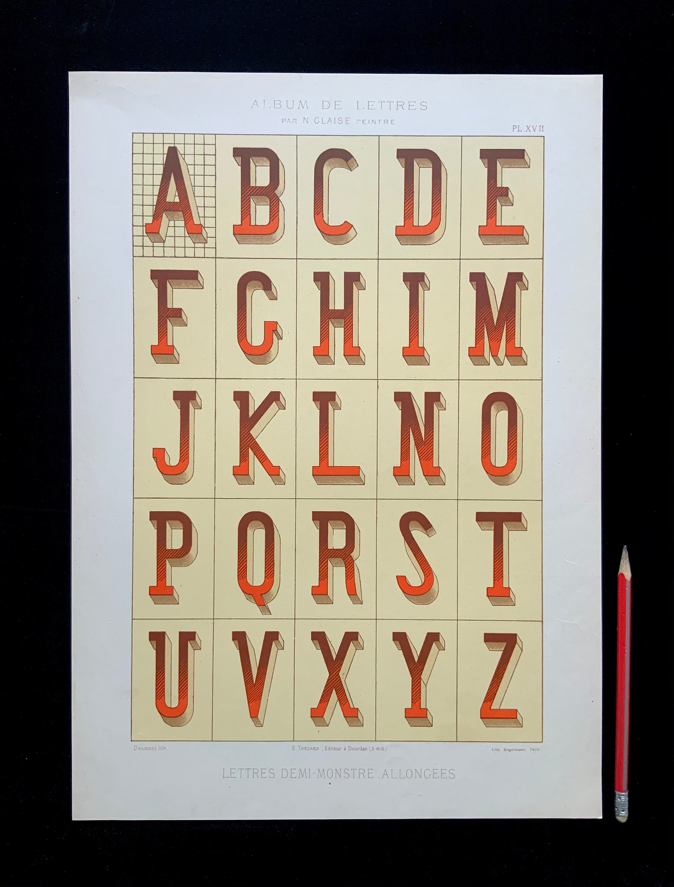Rare 1900 TYPOGRAPHY ALPHABET Chromolithograph Antique Print Folio