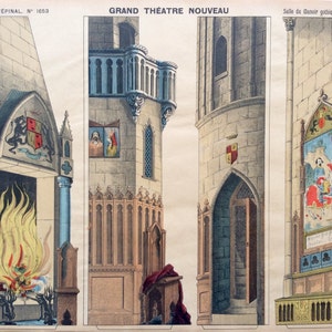 Rare Antique Print French 1896 PELLERIN Toy Paper Theatre IMAGERIE D&#39;EPINAL Gothic  Scenery 1890s Puppet