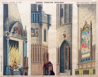 Rare Antique Print French 1896 PELLERIN Toy Paper Theatre IMAGERIE D&#39;EPINAL Gothic  Scenery 1890s Puppet