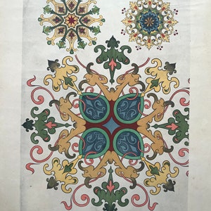 Rare Pochoir Print Mid to Late 1800s Manuel De Peintures Decorative Motif Design Hand Coloured Pattern French Paris Decor Hand Coloured