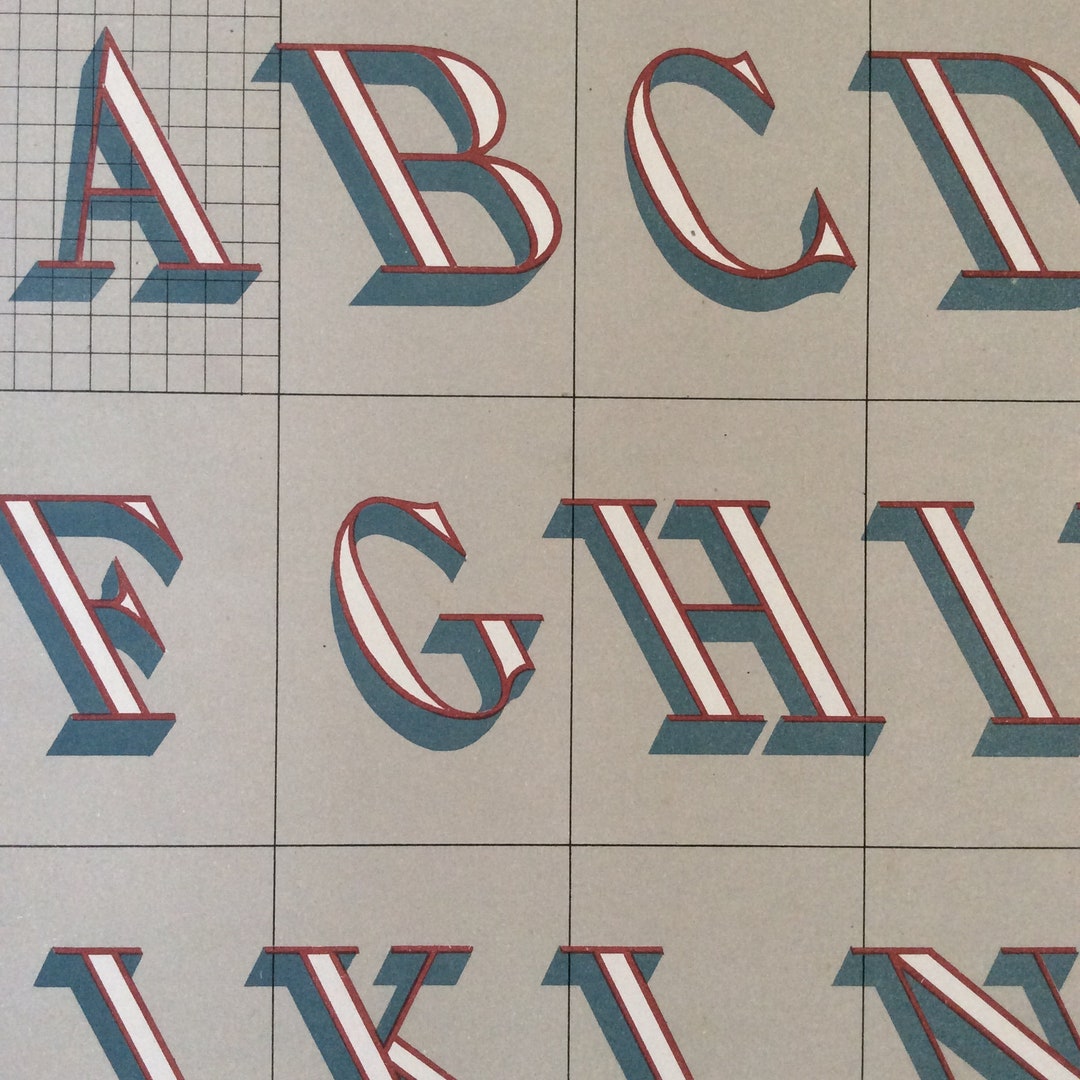 Rare 1900 TYPOGRAPHY ALPHABET Chromolithograph Antique Print Folio ...