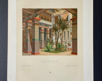 1888 French Antique Print Chromolithograph Le Costume Historique Print EGYPT EGYPTIAN Dress Historic Fashion Polychromy RACINET