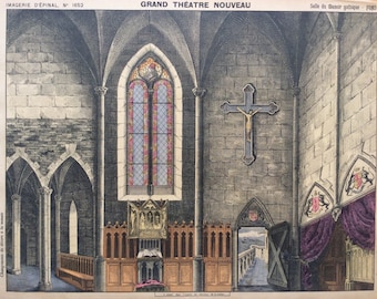 Rare Antique Print Français 1896 PELLERIN Toy Paper Theatre IMAGERIE D’EPINAL Gothic Scenery années 1890