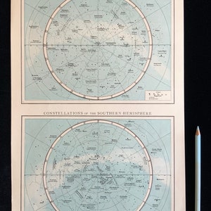 Antique German Lithograph STAR Map CONSTELLATIONS 1890 Planets ASTRONOMY