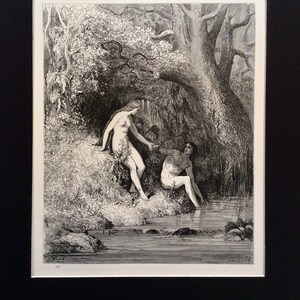 1870 MILTON'S PARADISE LOST antike Gravur Gustave Doré Adam und Eva Eden Bibel antik Druck
