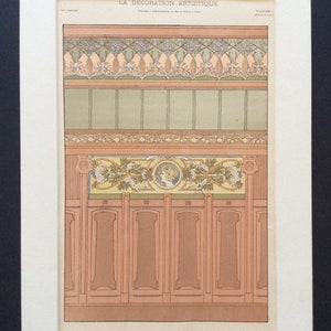 Rare 1909 Original Art Nouveau French Pochoir Antique Print Henry Guedy LA DECORATION ARTISTIQUE Periodical Thézard Library Study Decor