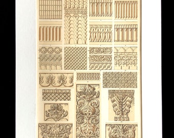 Antique Print 1856 PERSIAN DECORATIVE Art Chromolithograph Bookplate Owen Jones Grammar of ORNAMENT Interior Home Decor Design Assyrian