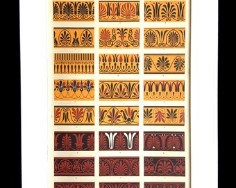 Antique Print 1856 GREEK DECORATIVE Art Chromolithograph Bookplate Owen Jones Grammar of ORNAMENT Interior Home Decor Design Polychromy