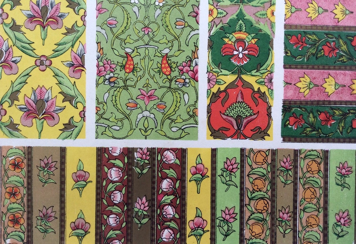 Antique 1856 PERSIAN DECORATIVE Art Chromolithograph Bookplate Owen