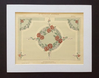 Raro 1909 Original Art Nouveau Pochoir Francés Grabado Antiguo Henry Guedy LA DECORACIÓN ARTISTIQUE Periódico Thézard Decoración del techo