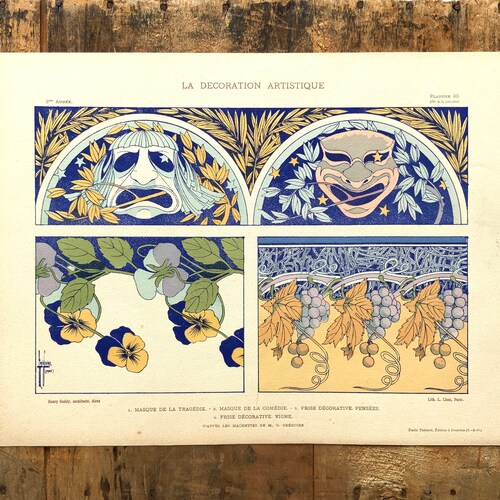 Rare 1905 Original Art Nouveau French Pochoir Antique Theatre Print Henry Guedy LA shops DECORATION ARTISTIQUE Periodical Folio Plate Thézard