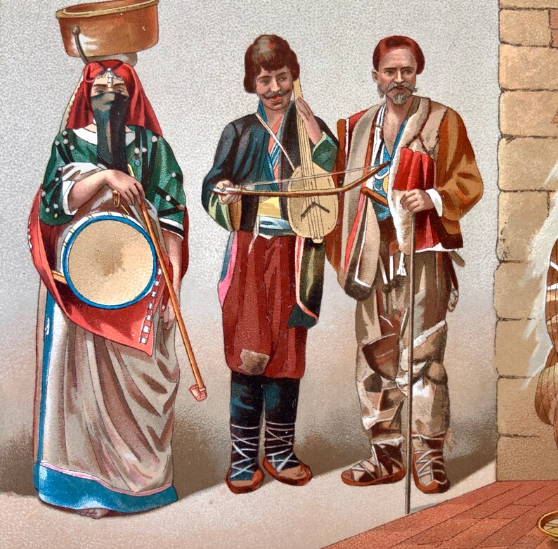 1888 French Antique Chromolithograph Le Costume Historique Print AFRICA AFRICAN Dress Historic Fashion RACINET
