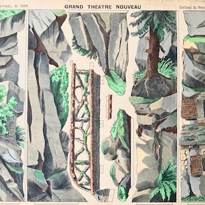 Rare 1896 Antique Print Toy Paper Theatre IMAGERIE D&#39;EPINAL Papiertheater Theatre Puppet Marionette Backstage Rock Precipice