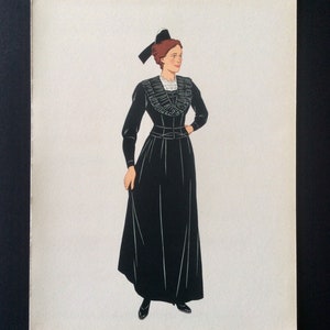 Vintage 1930s Pochoir FRENCH Fashion Print Illustration PROVENCE ARLES France Photolithography Stencil Regional Costume Dress Apron