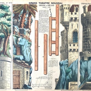 Rare Antique Print 1896 PELLERIN Toy Paper Theatre IMAGERIE D&#39;EPINAL Papiertheater Castle Scenery 1890s Puppet Fortification