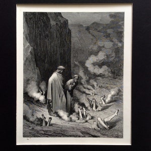 1870 DANTÉS INFERNO Antique HELL Engraving Gustave Doré 1st Edition Gothic Bible Religion