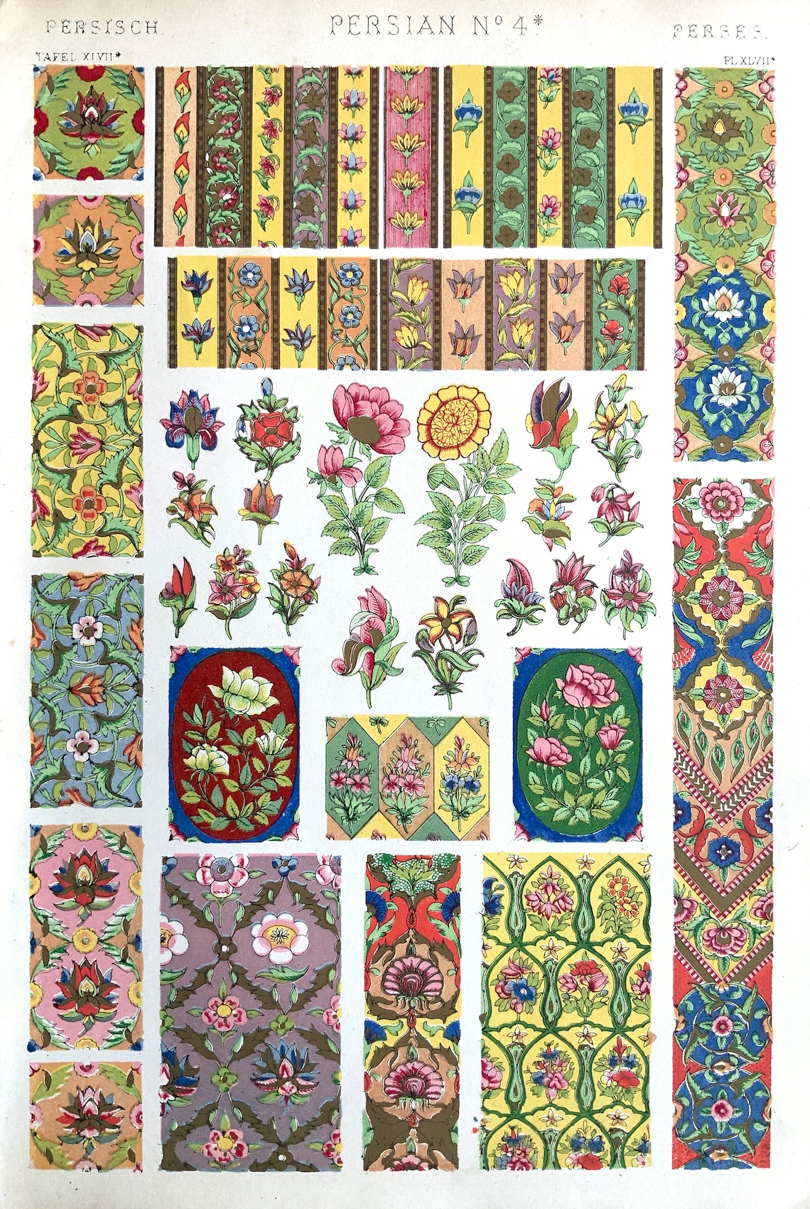 Antique 1856 PERSIAN DECORATIVE Art Chromolithograph Bookplate Owen