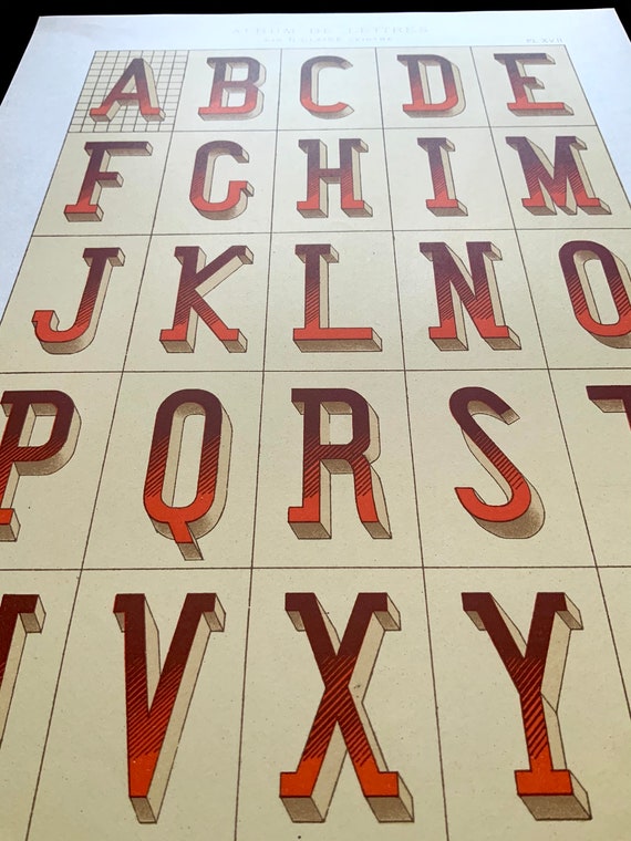 Rare 1900 TYPOGRAPHY ALPHABET Chromolithograph Antique Print Folio