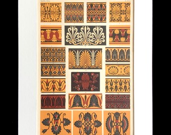 Antique Print 1856 GREEK DECORATIVE Art Chromolithograph Bookplate Owen Jones Grammar of ORNAMENT Interior Home Decor Design Polychromy