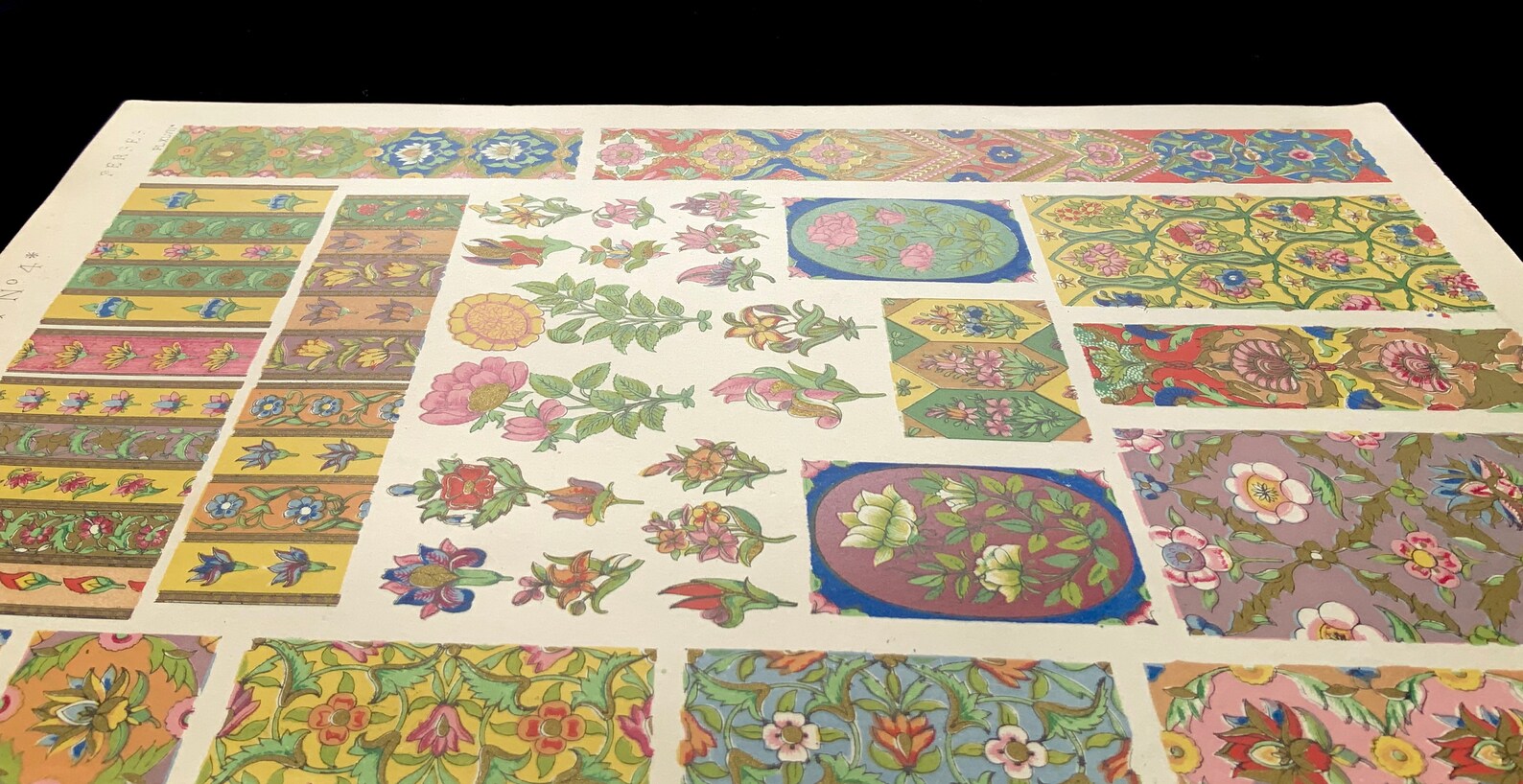 Antique 1856 PERSIAN DECORATIVE Art Chromolithograph Bookplate Owen