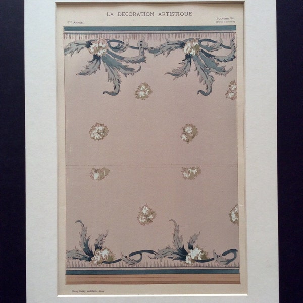 Rare 1907 Original Art Nouveau Français Pochoir Gravure Ancienne Henry Guedy LA DECORATION ARTISTIQUE Périodique Folio Plate Thézard