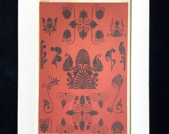Antique 1856 GREEK DECORATIVE Art Chromolithograph Bookplate Owen Jones Grammar of ORNAMENT Print Interior Home Decor Design Polychromy