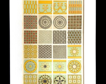 Antique 1856 PERSIAN DECORATIVE Art Chromolithograph Bookplate Owen Jones Grammar of ORNAMENT Print Interior Home Decor Design Assyrian