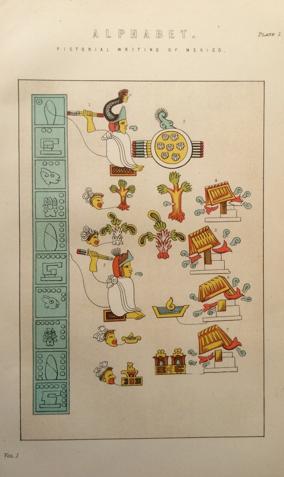 Antique Print Chromolithograph MEXICAN Bookplate Print 1890 Mayan Aztec ...
