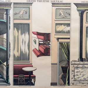 Rare Antique Print French 1896 PELLERIN Toy Paper Theatre IMAGERIE D&#39;EPINAL French Cafe Scenery 1890s