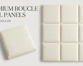 Pannelli a parete in morbido bouclé, testiera imbottita, decorazioni in tessuto moderne, isolamento acustico.