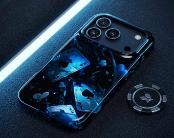 Neon Blue Ace Cards Case | iPhone 13 14 15 16 17 Pro Max | Samsung Galaxy S20 S21 S22 S23 S24 S25 S26 Plus Ultra | Google Pixel 6 7 8 9