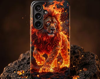 Epic Fire Lion MagSafe Case | Flaming Fantasy Animal Art | iPhone 13 14 15 16 17 Pro Max | Samsung Galaxy S21 S22 S23 S24 S25 S26 Plus Ultra