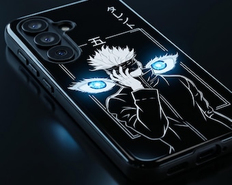 Anime Line art iPhone/Samsung Case - Six Eyes Design - Fits S20 21 22 23 24 25 26 Plus Ultra - 13 14 15 16 17 Pro Max- Gifts for JJK Lovers