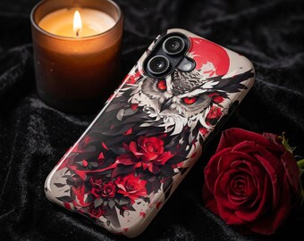 Red Rose Owl Red Moon Case | iPhone 13 14 15 16 17 Pro Max | Samsung Galaxy S20 S21 S22 S23 S24 S25 S26 Plus Ultra | Google Pixel 6 7 8 9