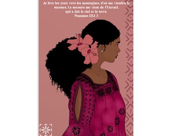 Carte postale illustration Femme robe popinée - verset biblique