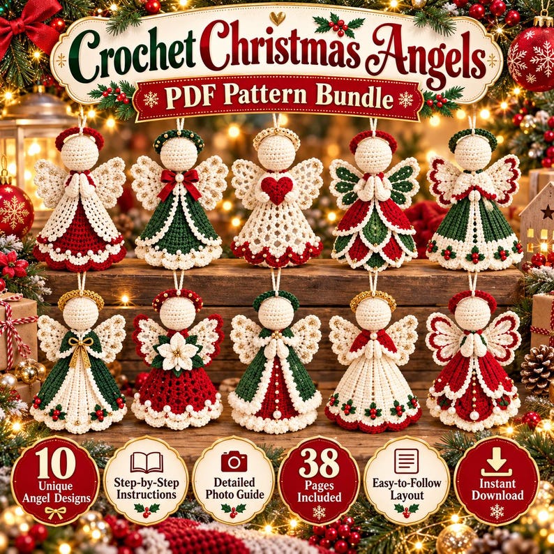 Angels Drawings.pdf Christmas Angel Ornament Crochet Pattern Bundle, 10 Angel Designs ...