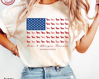 Comfort Colors® Paws and Stripes Forever Dachshund Edition Shirt,  4th of July Patriotic Doxie Tshirt,USA Dog Lover Gift