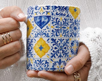 Mediterranean Summer Watercolor Coffee Mug, Color Handle Mug, Gift For Coffee Lover, Home Accessories
