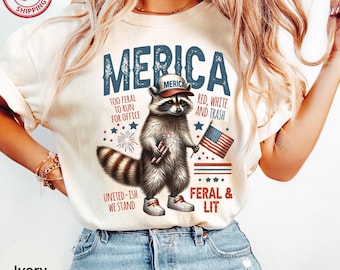 Comfort Colors®Merica Shirt, Feral 4th Of July Tshirt,Independence Day,Raccoon Tee